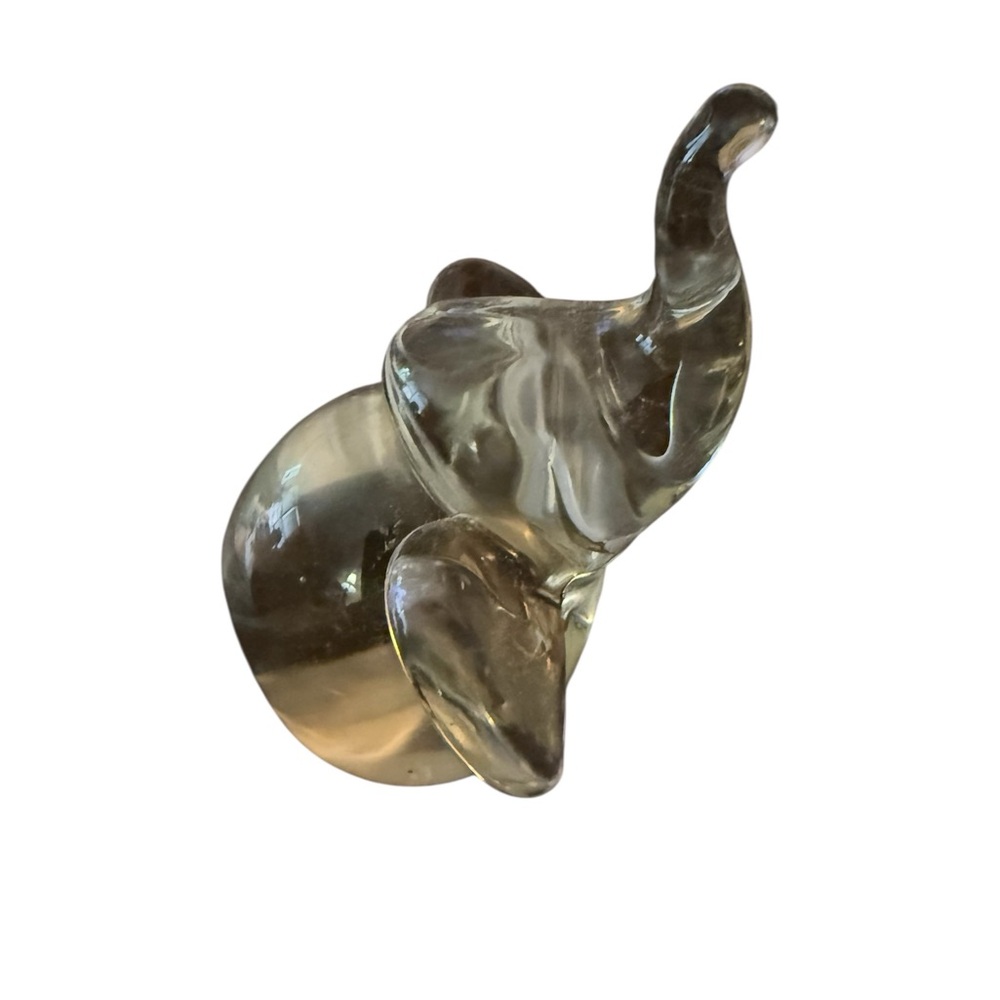 Clear Glass Elephant Figurine 3.5” Hand Blown Art Glass Trunk Up Good Luck Decor